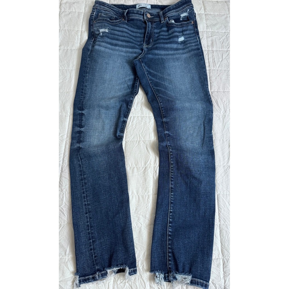Western BKE Mid Rise Y2K Straight Leg Distressed Boho Jeans 30x30  Raw Hem